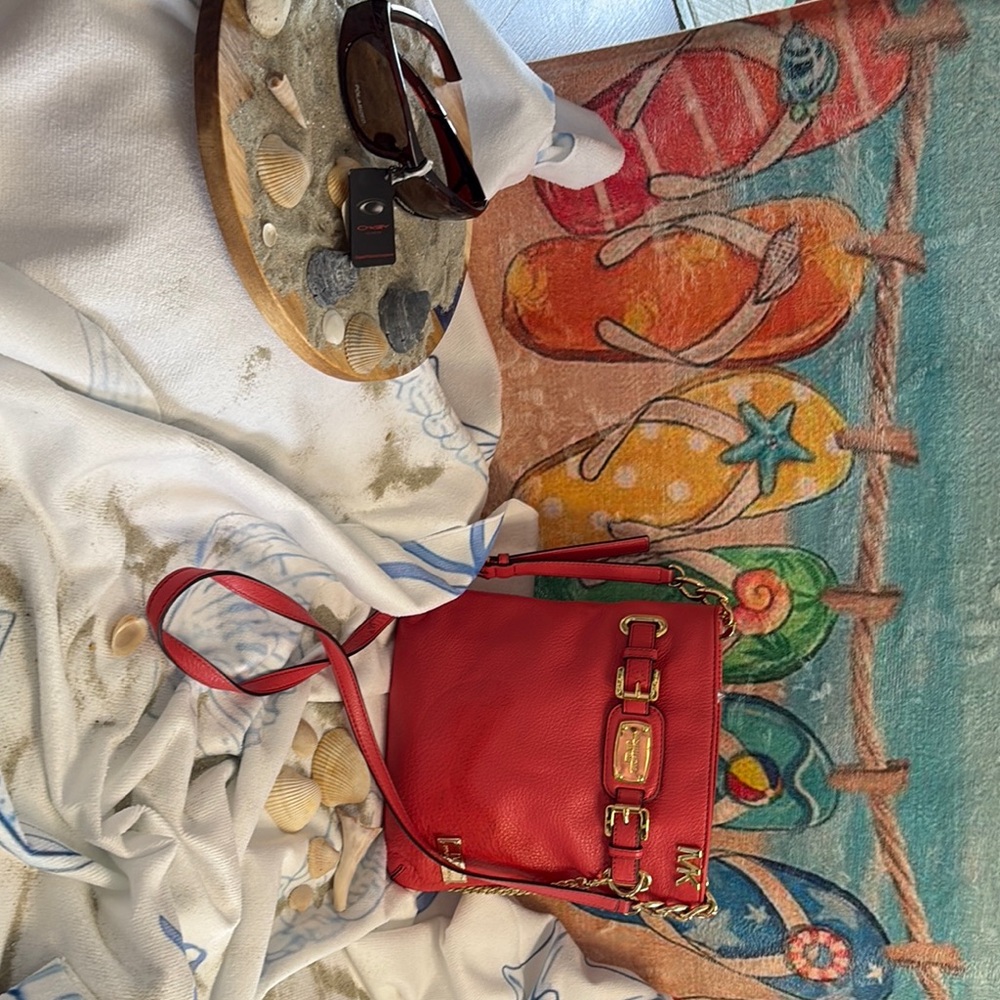 Michael Kors Red Leather Crossbody Bag with Gold Hardware